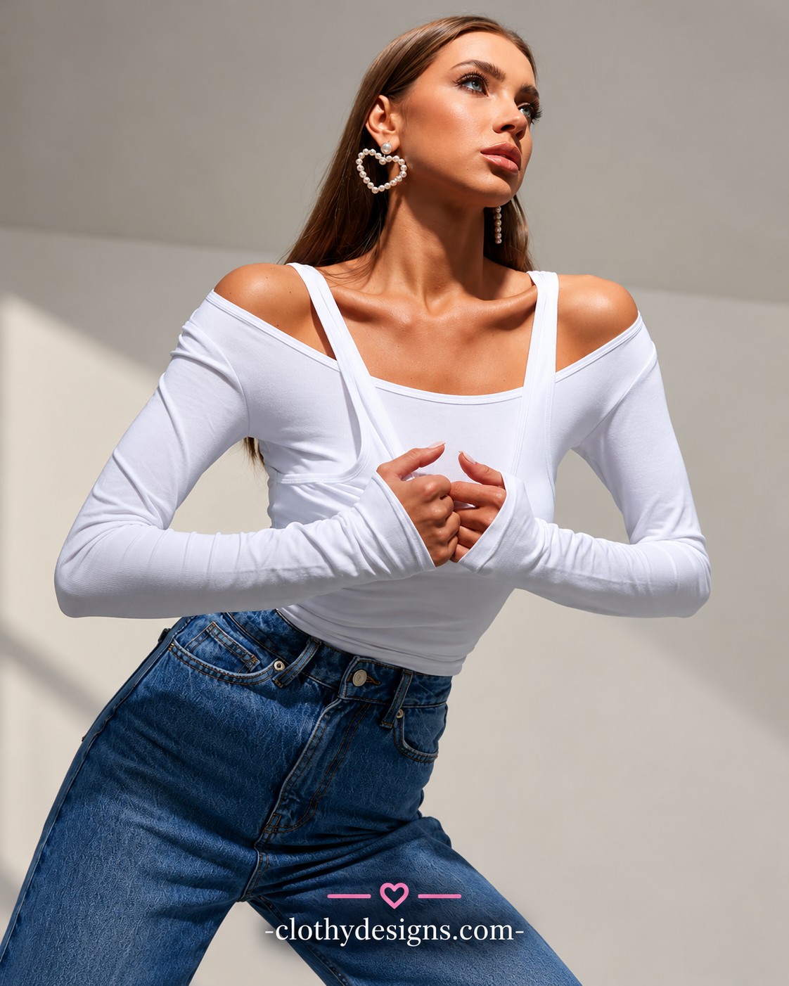Women’s Autumn Winter Knit Slim Fit Cropped Top – Long Sleeve Irregular Fake Two-Piece T-Shirt